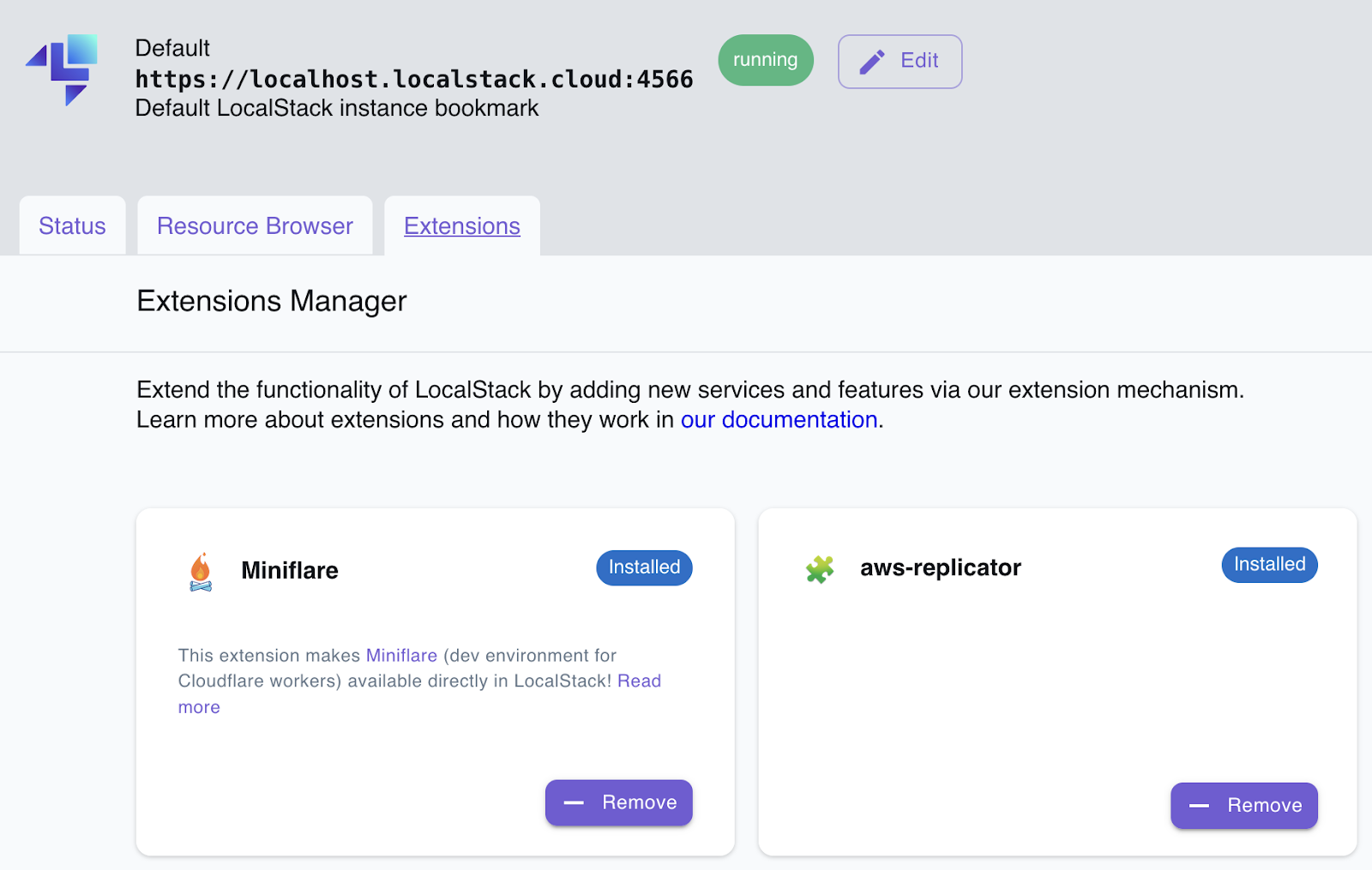 Installed LocalStack Extensions Library